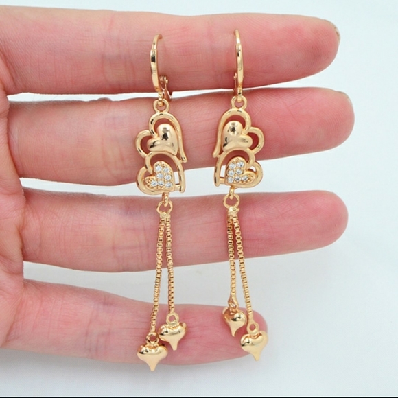 Jewelry - 💎White Topaz 18k Gold Filled Heart Tassel Earrings